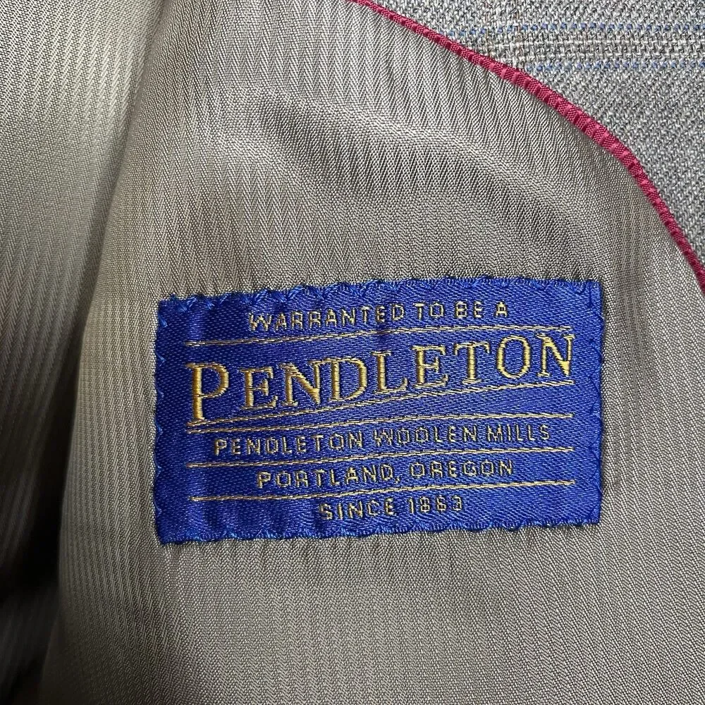 Pendleton Blazer Jacket Mens 46R Brown Glen Plaid Wool 2 Button Lined Suit Coat